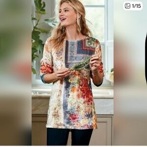 Soft Surroundings Ashbury Crushed Velvet Tunic Floral Boho Size Medium